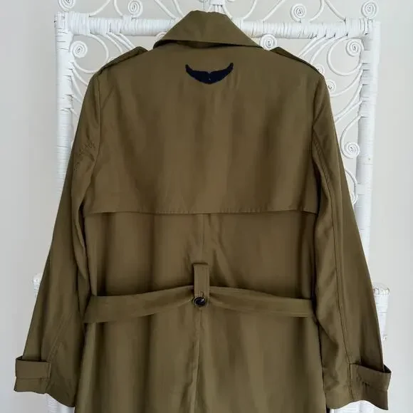 Zadig & Voltaire Trench Coat Medium Green La Parisienne Lyocell Military Belted - Picture 5 of 16